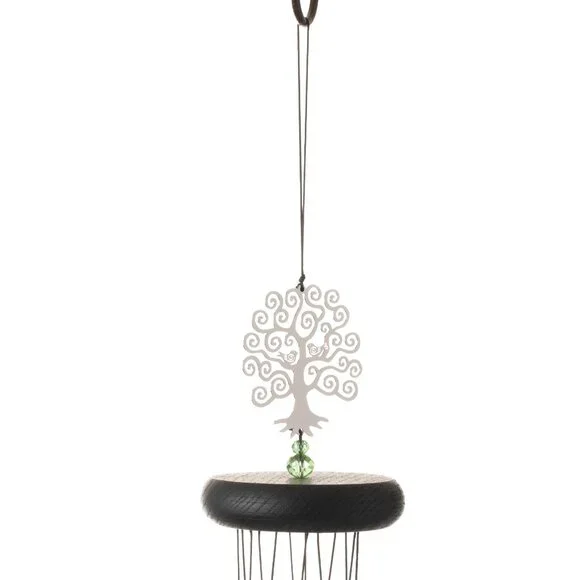 WOODSTOCK CHIMES Silver and Green Crystal Wind Chime with Tree of Life Theme NIB - Picture 5 of 8